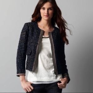 Loft Tweed Bomber Style Jacket With Chain Embellishment Sz S